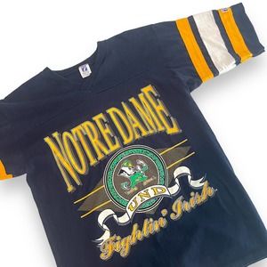 Vtg Logo 7 Notre Dame Fightin' Irish Men's Jersey V-Neck T-Shirt Large
